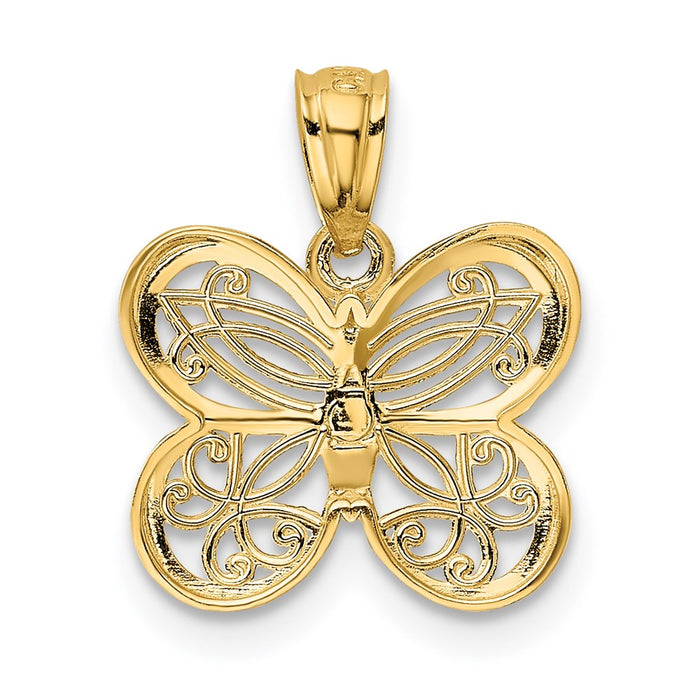 Million Charms 14K Yellow Gold Themed, Rhodium-plated Polished Butterfly Pendant