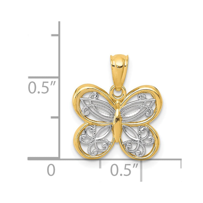 Million Charms 14K Yellow Gold Themed, Rhodium-plated Polished Butterfly Pendant