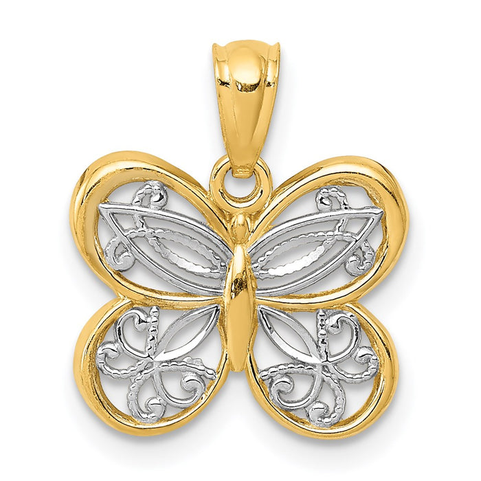 Million Charms 14K Yellow Gold Themed, Rhodium-plated Polished Butterfly Pendant