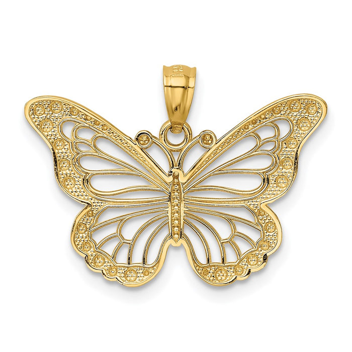 Million Charms 14K Yellow Gold Themed, Rhodium-plated Diamond-Cut Polished Open Butterfly Pendant