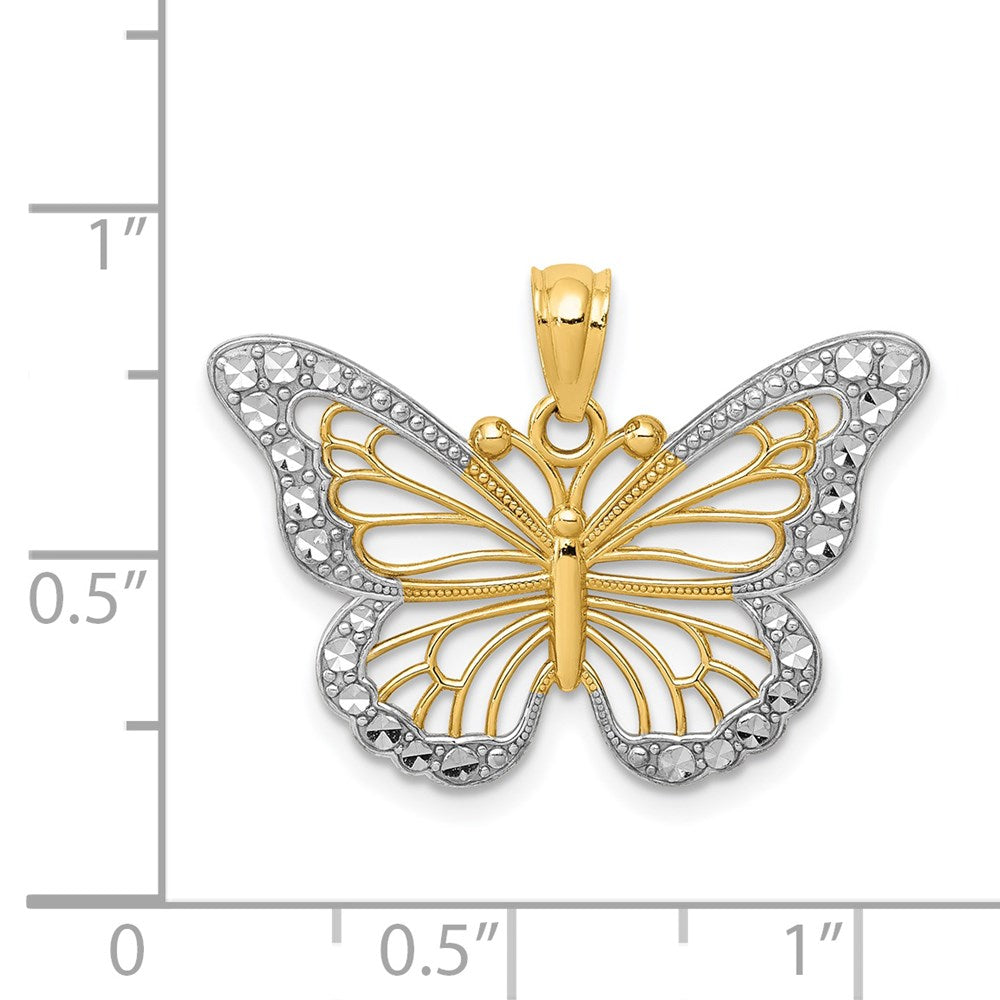 Million Charms 14K Yellow Gold Themed, Rhodium-plated Diamond-Cut Polished Open Butterfly Pendant