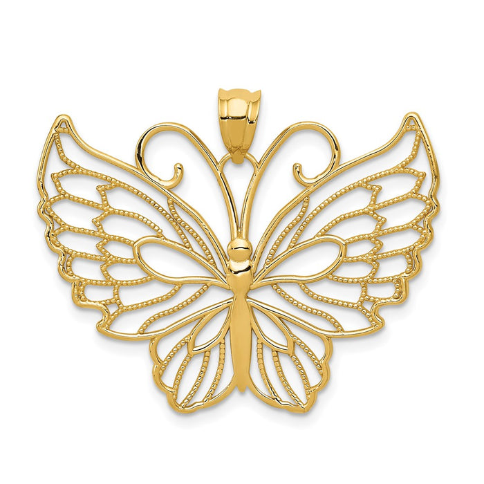 Million Charms 14K Yellow Gold Themed Polished Butterfly Pendant