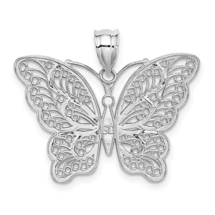 Million Charms 14K White Gold Themed With Yellow Rhodium-plated Polished Filigree Butterfly Pendant