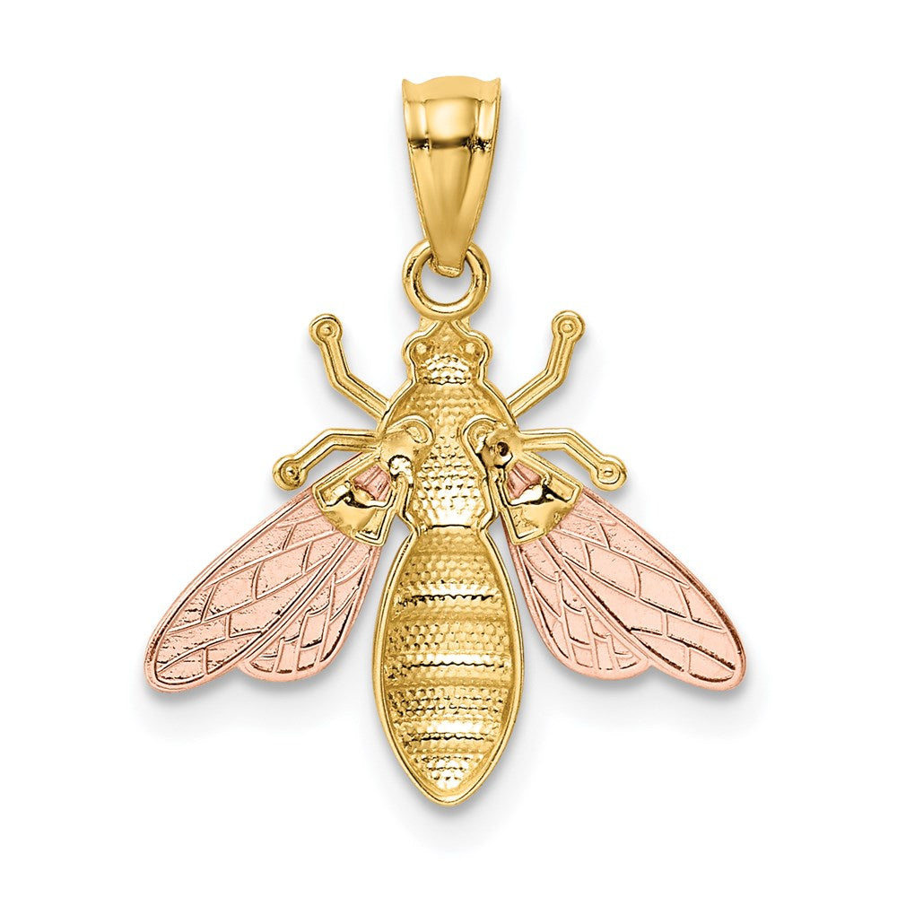 Million Charms 14K Yellow & Rose Gold Themed With Rhodium-plated Polished Bee Pendant