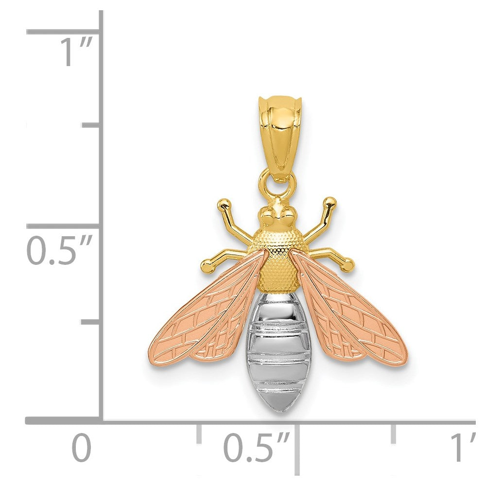 Million Charms 14K Yellow & Rose Gold Themed With Rhodium-plated Polished Bee Pendant