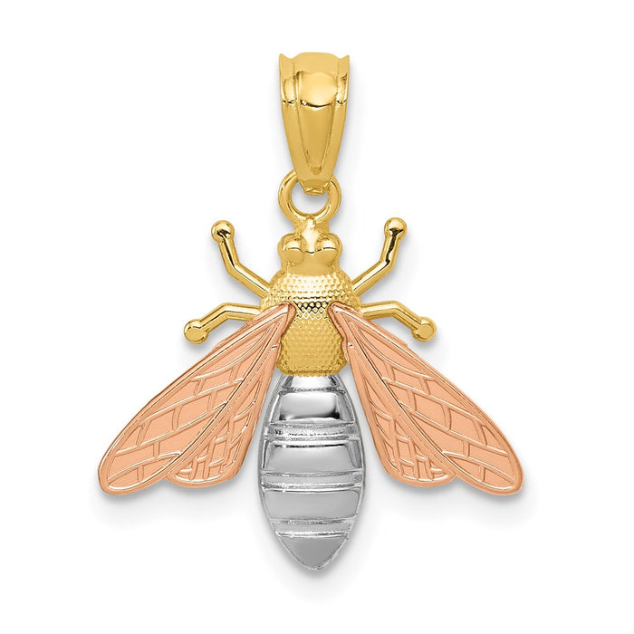 Million Charms 14K Yellow & Rose Gold Themed With Rhodium-plated Polished Bee Pendant