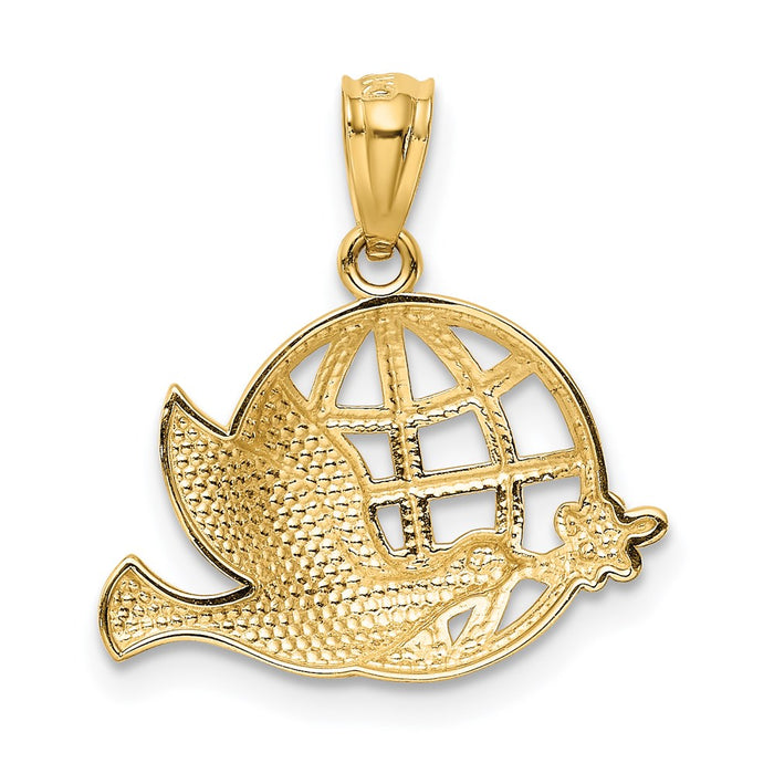 Million Charms 14K Yellow Gold Themed, Rhodium-plated Polished Dove & Globe Pendant