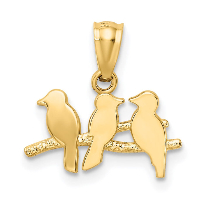 Million Charms 14K Yellow Gold Themed Polished Three Birds On A Branch Pendant