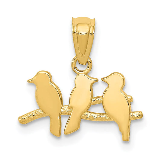 Million Charms 14K Yellow Gold Themed Polished Three Birds On A Branch Pendant