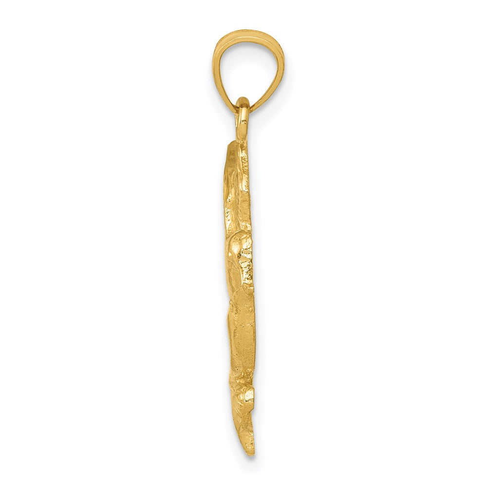 Million Charms 14K Yellow Gold Themed Polished Hummingbird With Flower Pendant