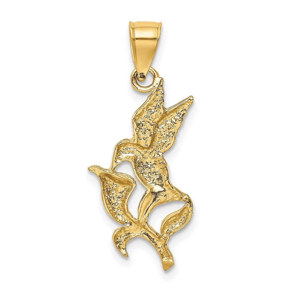 Million Charms 14K Yellow Gold Themed Polished Hummingbird With Flower Pendant