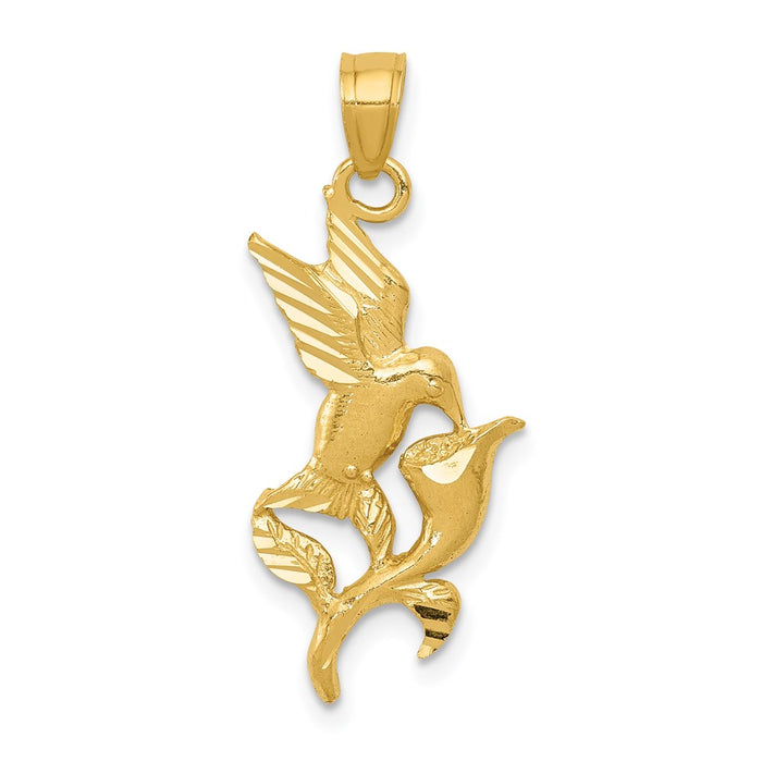 Million Charms 14K Yellow Gold Themed Polished Hummingbird With Flower Pendant
