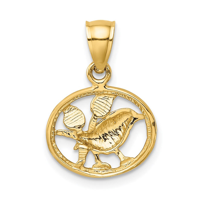 Million Charms 14K Yellow Gold Themed Satin Diamond-Cut Bird In Oval Pendant