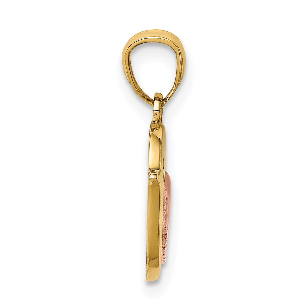 Million Charms 14K Yellow & Rose Gold Themed Polished Bird With Satin Heart Pendant