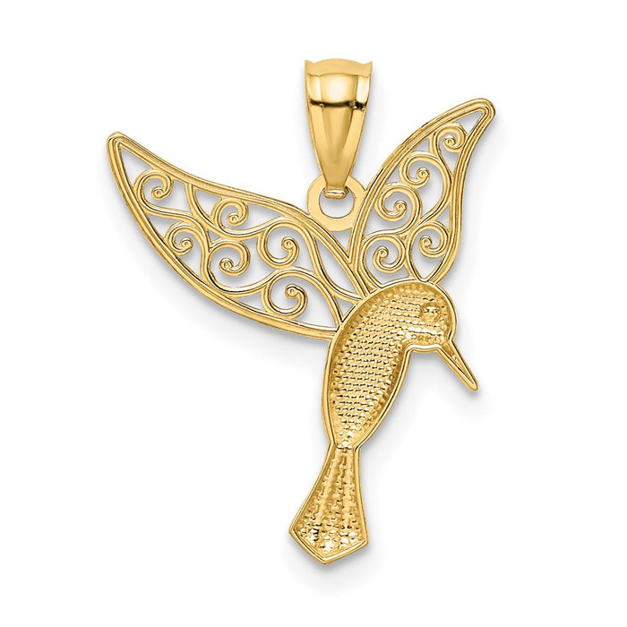 Million Charms 14K Yellow Gold Themed, Rhodium-plated Polished Hummingbird Filigree Wings Pendant