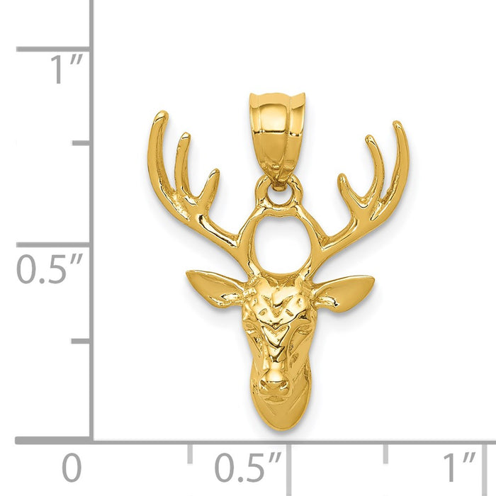 Million Charms 14K Yellow Gold Themed Polished Deer Head Pendant