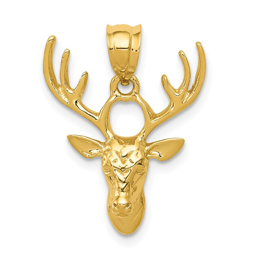 Million Charms 14K Yellow Gold Themed Polished Deer Head Pendant