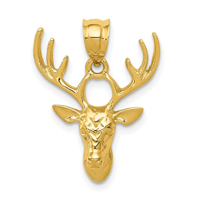 Million Charms 14K Yellow Gold Themed Polished Deer Head Pendant