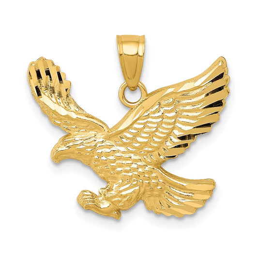 Million Charms 14K Yellow Gold Themed Diamond-Cut Eagle Pendant