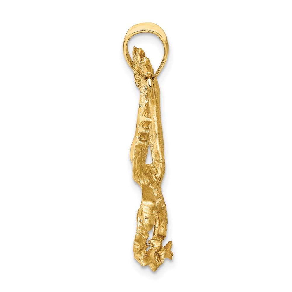 Million Charms 14K Yellow Gold Themed Satin Diamond-Cut Eagle Pendant