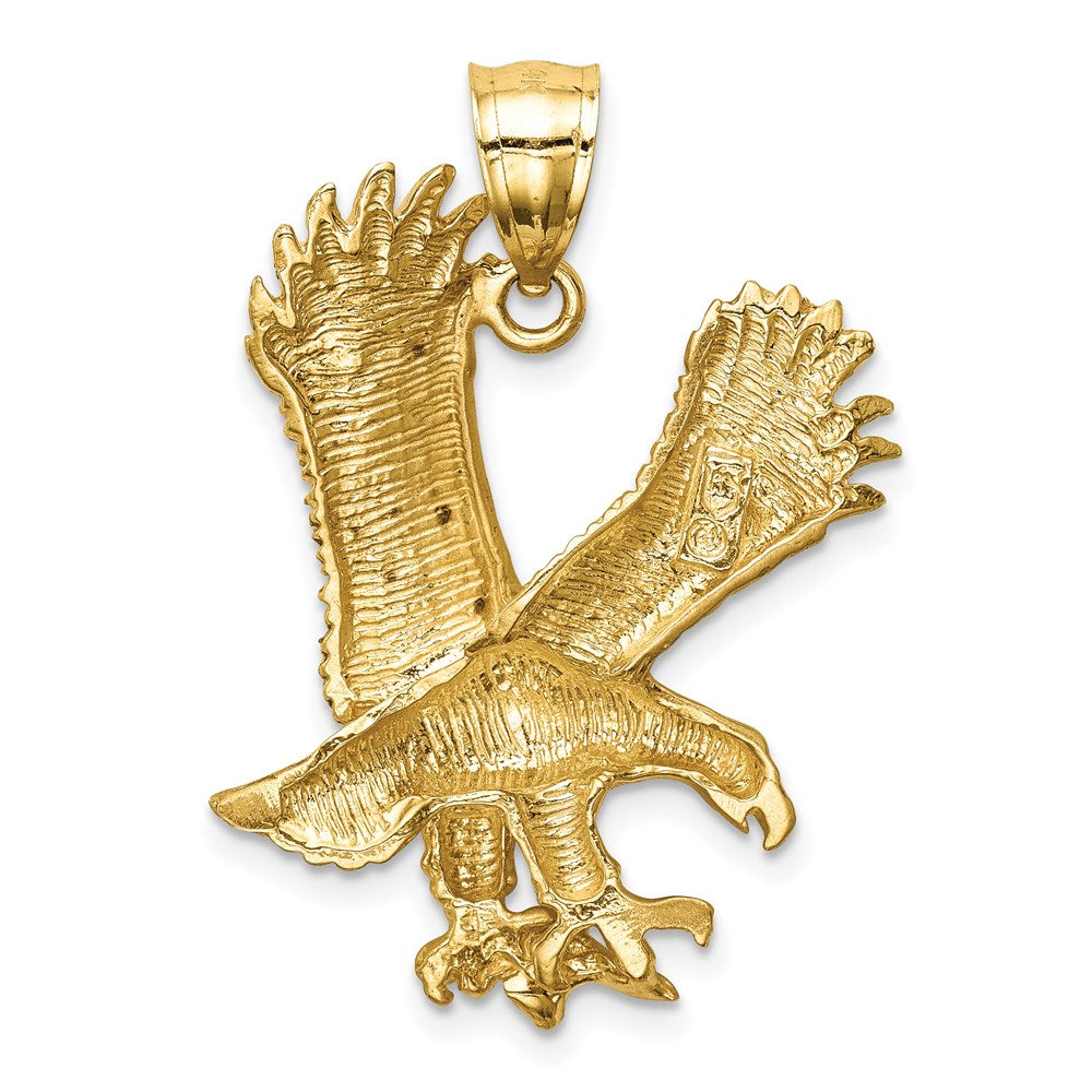 Million Charms 14K Yellow Gold Themed Satin Diamond-Cut Eagle Pendant