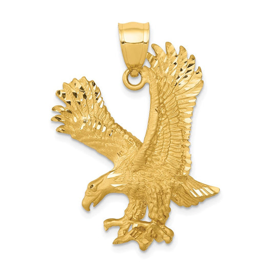 Million Charms 14K Yellow Gold Themed Satin Diamond-Cut Eagle Pendant