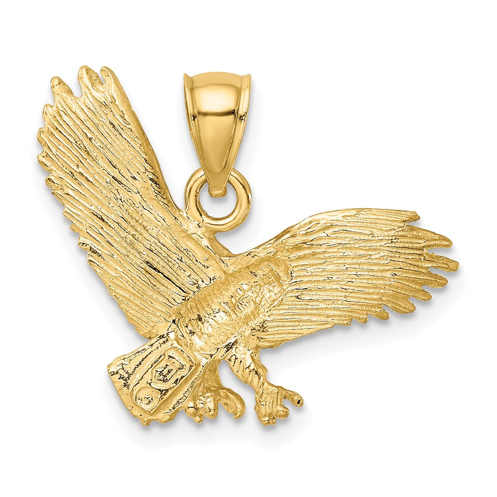 Million Charms 14K Yellow Gold Themed Satin Diamond-Cut Eagle Pendant