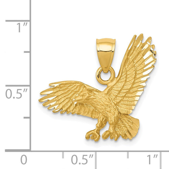 Million Charms 14K Yellow Gold Themed Satin Diamond-Cut Eagle Pendant