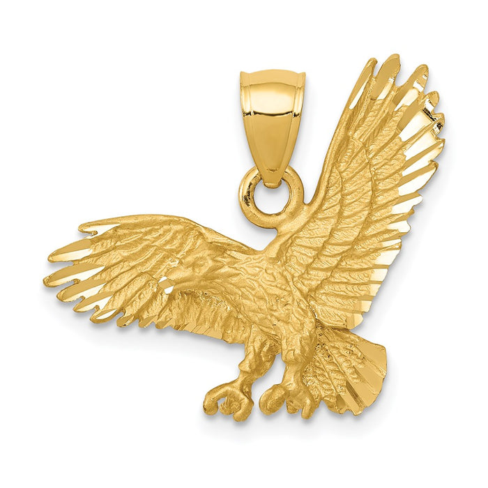 Million Charms 14K Yellow Gold Themed Satin Diamond-Cut Eagle Pendant