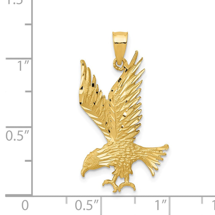 Million Charms 14K Yellow Gold Themed Polished, Diamond-Cut Eagle Pendant