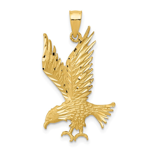 Million Charms 14K Yellow Gold Themed Polished, Diamond-Cut Eagle Pendant