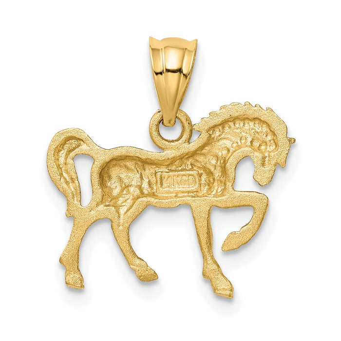 Million Charms 14K Yellow Gold Themed Satin & Diamond-Cut Horse Pendant