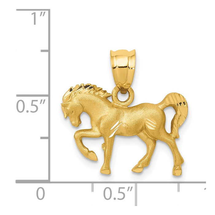 Million Charms 14K Yellow Gold Themed Satin & Diamond-Cut Horse Pendant