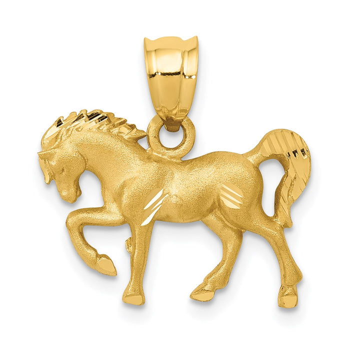 Million Charms 14K Yellow Gold Themed Satin & Diamond-Cut Horse Pendant