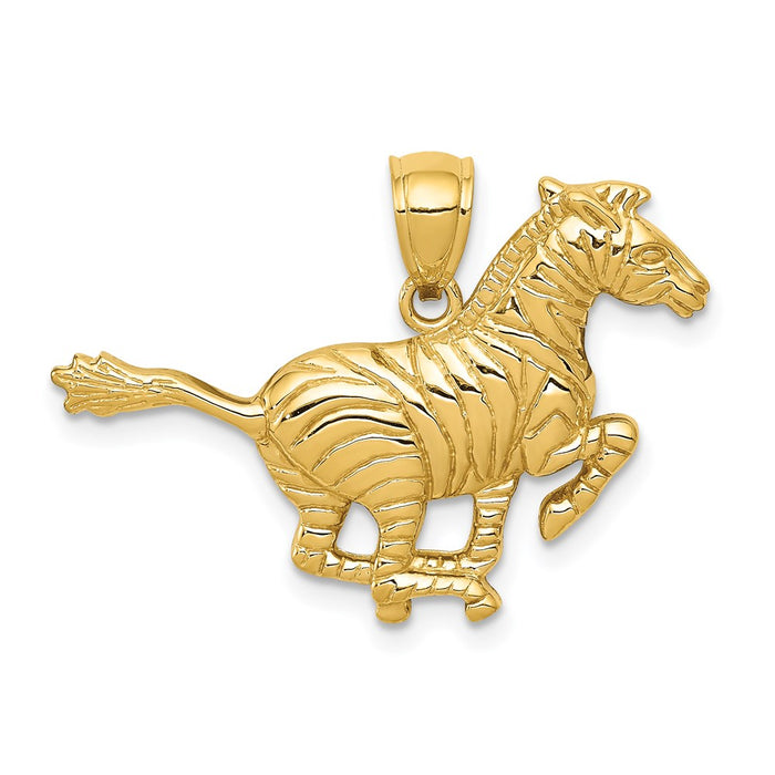 Million Charms 14K Yellow Gold Themed Polished Running Zebra Pendant