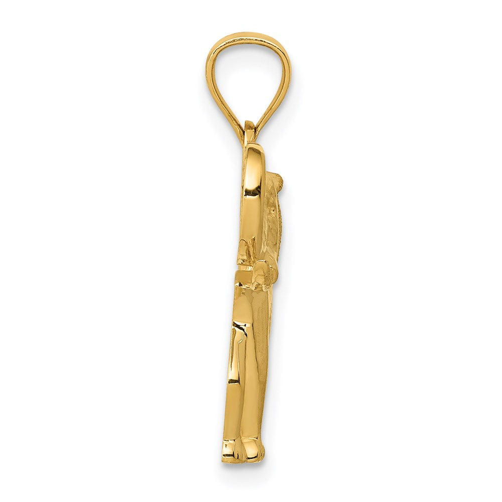 Million Charms 14K Yellow Gold Themed Polished & Satin Elephant Pendant
