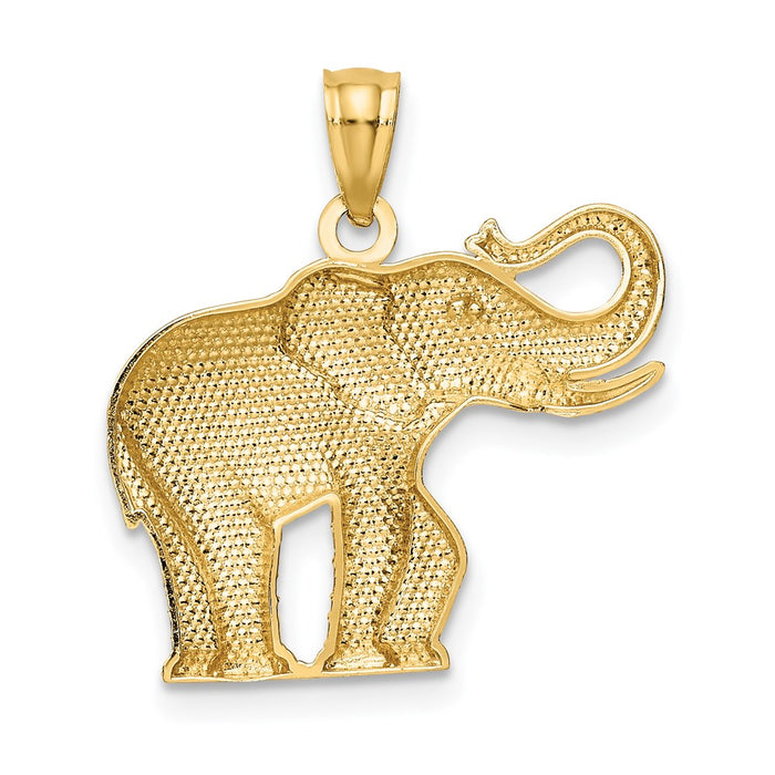 Million Charms 14K Yellow Gold Themed Polished & Satin Elephant Pendant