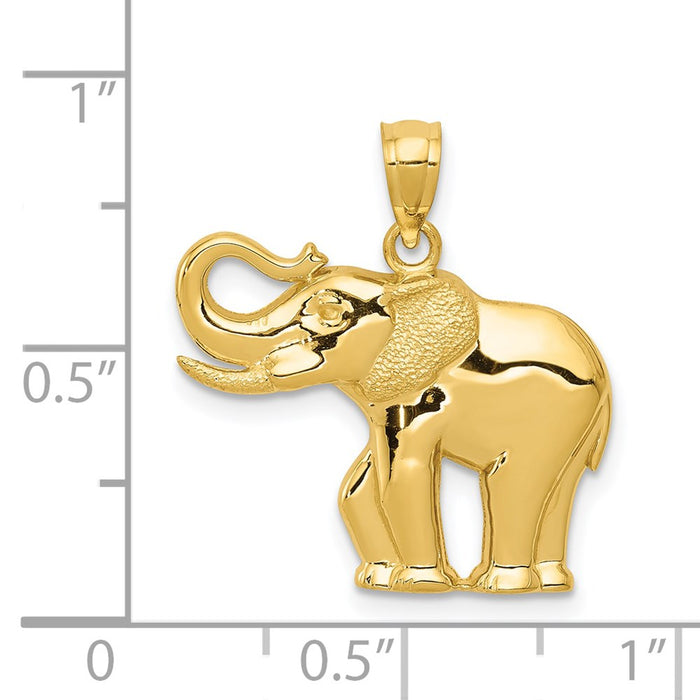 Million Charms 14K Yellow Gold Themed Polished & Satin Elephant Pendant