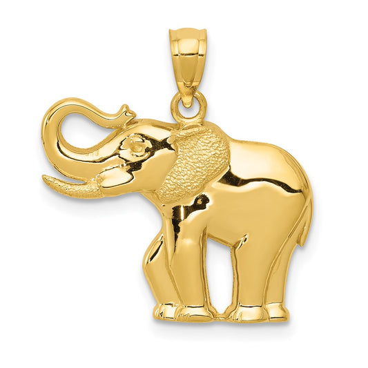 Million Charms 14K Yellow Gold Themed Polished & Satin Elephant Pendant
