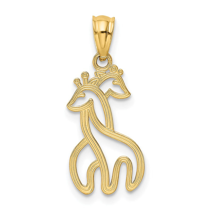 Million Charms 14K Yellow Gold Themed Polished Interlocking Giraffes Pendant