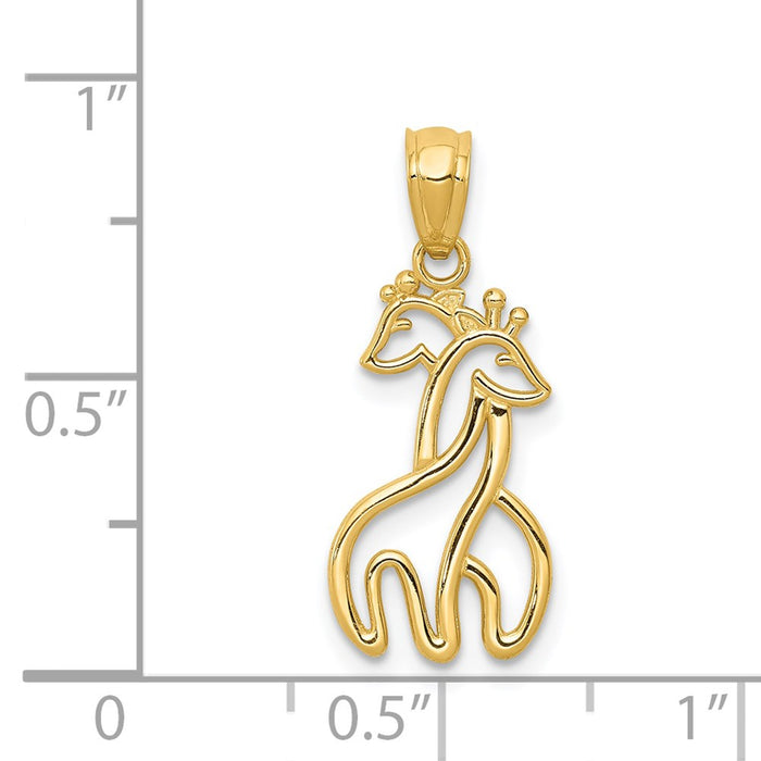 Million Charms 14K Yellow Gold Themed Polished Interlocking Giraffes Pendant