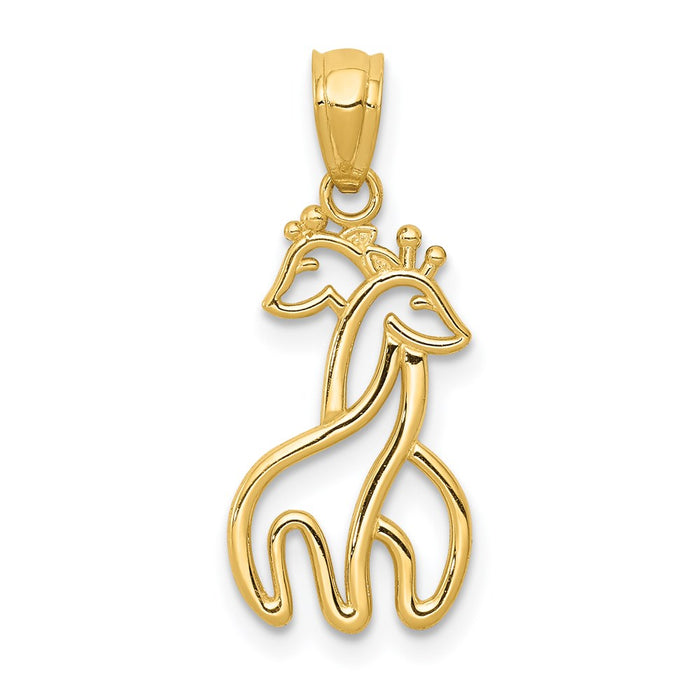 Million Charms 14K Yellow Gold Themed Polished Interlocking Giraffes Pendant