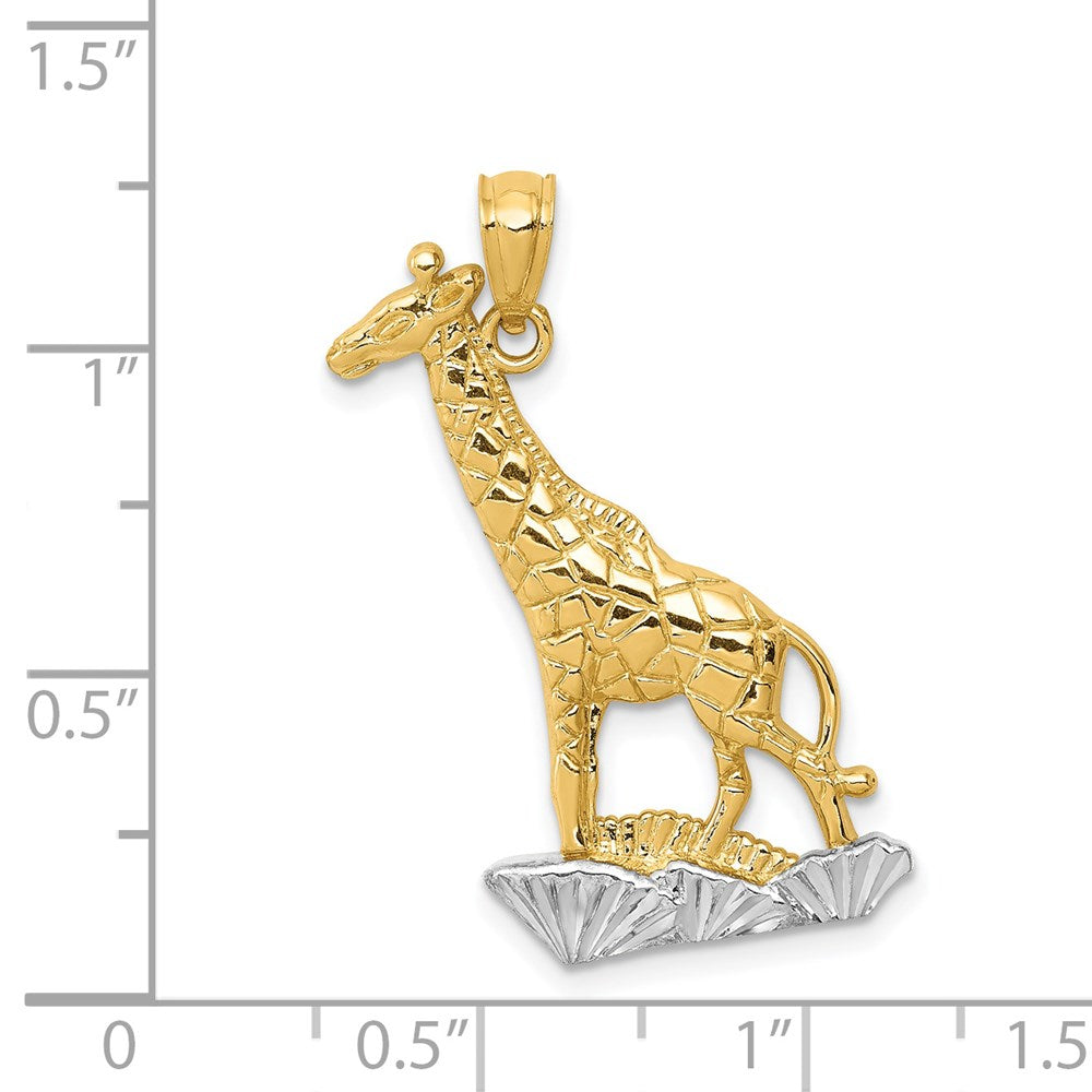 Million Charms 14K Yellow Gold Themed, Rhodium-plated Diamond-Cut Polished Giraffe Pendant