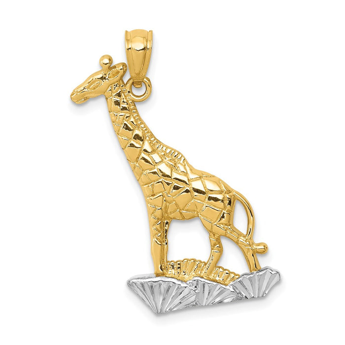 Million Charms 14K Yellow Gold Themed, Rhodium-plated Diamond-Cut Polished Giraffe Pendant