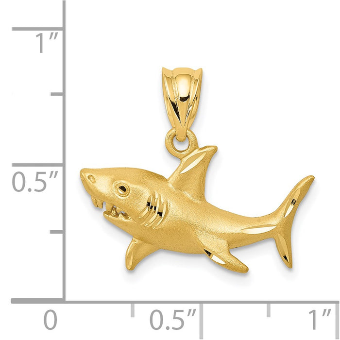 Million Charms 14K Yellow Gold Themed Satin & Diamond-Cut Shark Pendant