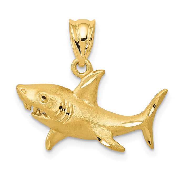 Million Charms 14K Yellow Gold Themed Satin & Diamond-Cut Shark Pendant