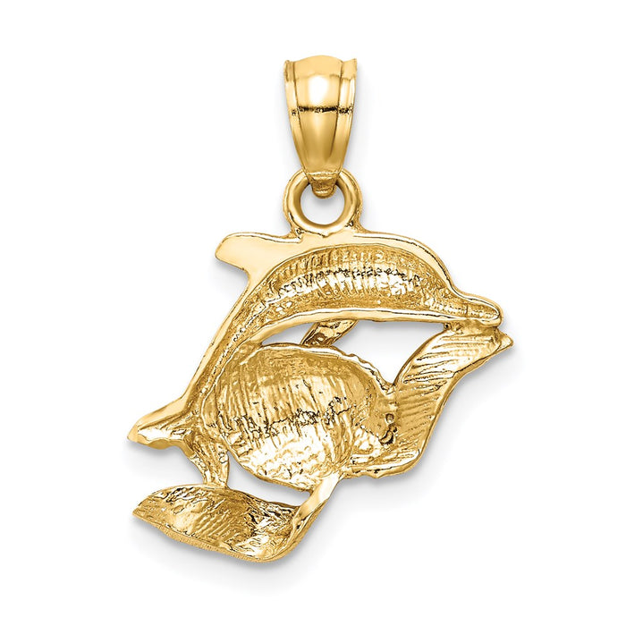 Million Charms 14K Yellow Gold Themed Dolphin Pair Pendant