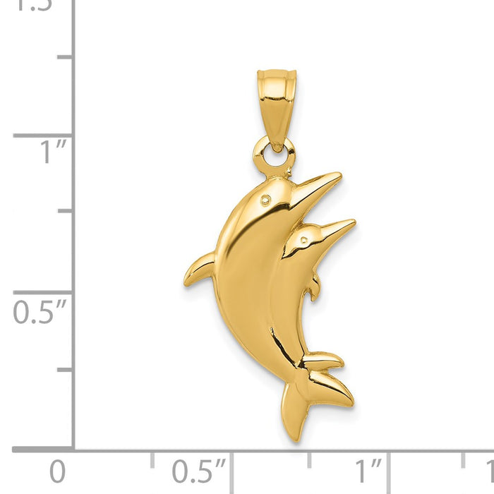 Million Charms 14K Yellow Gold Themed Dolphin Pair Pendant