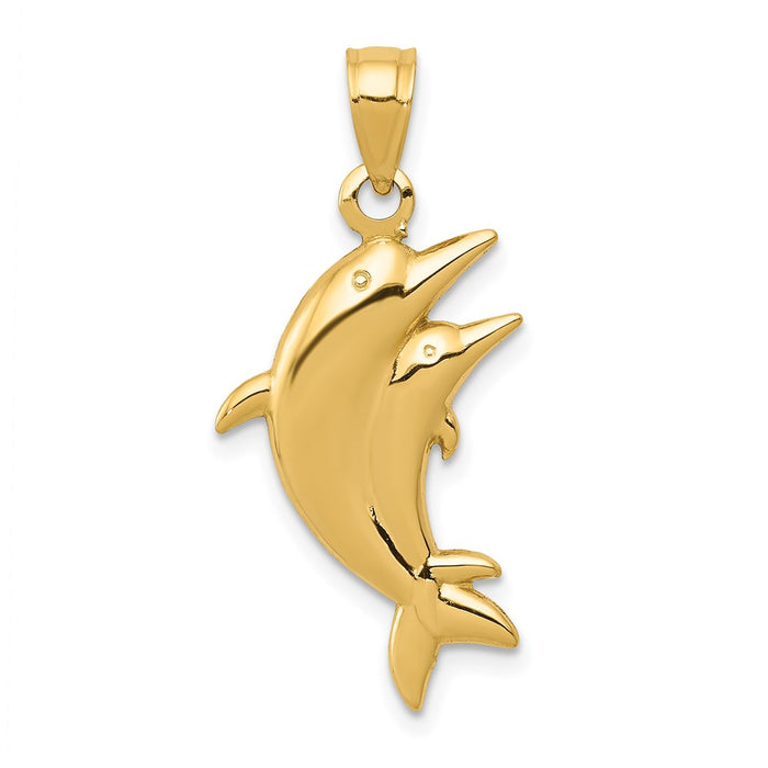 Million Charms 14K Yellow Gold Themed Dolphin Pair Pendant