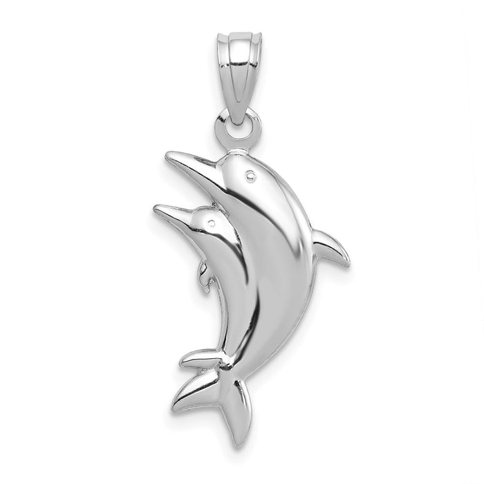 Million Charms 14K White Gold Themed Dolphin Pair Pendant